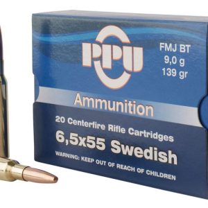 PPU Metric Rifle Ammunition Brass 6.5 X 55 Swedish 20-Rounds 139 Grain FMJ