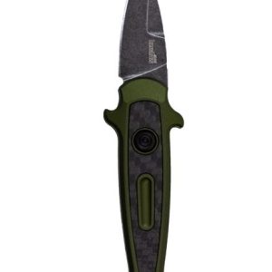 Kershaw Launch 12 Mini-Stiletto 1.9" Inch Spear Point Blackwashed Blade - Olive Handle w/Carbon Fiber