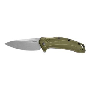 Kershaw Link Green Folding Knife/Assisted 3.25" Plain Edge Drop Point