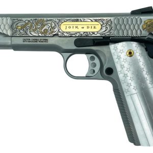 Smith and Wesson 1911 E-Series "Join Or Die" Gold Inlay On Stainless .45 ACP 5" 8Rds Machine Guns Kings Exclusive