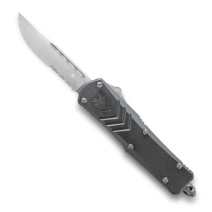 CobraTec FS-X Grey OTF Knife - 2.75" Serrated Drop Point Blade with Nylon Sheath