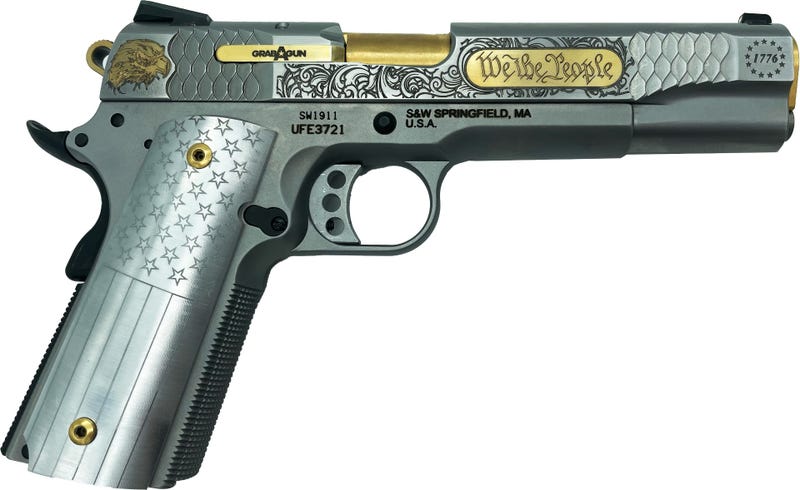 Smith and Wesson 1911 E-Series "Join Or Die" Gold Inlay On Stainless .45 ACP 5" 8Rds Machine Guns Kings Exclusive - Image 2