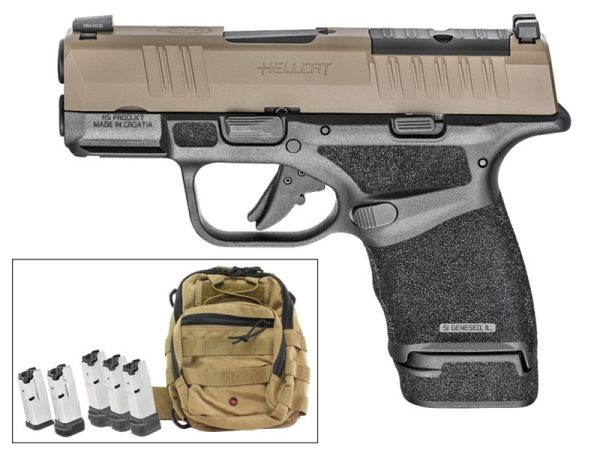 Springfield Hellcat OSP 9mm Pistol 3" FDE/Black FDE Sling Bag & 5 Magazines