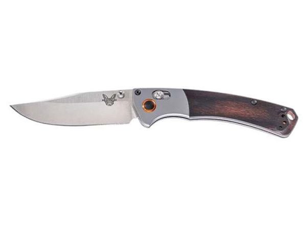 Benchmade Mini Crooked River 3.4" AXIS Folding Knife, Stabilized Wood & Orange Bolsters